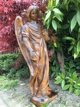 Engel met bloemen - stenen beeld - 105 cm - oxide - antiek